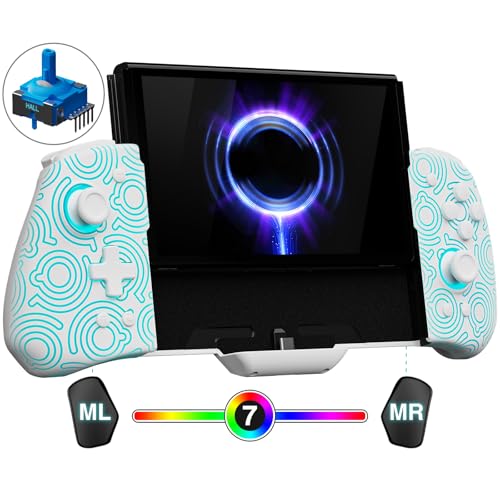 FUNLAB Switch Joypad Controllers for Nintendo Switch/OLED Joycon Replacement, Customizable Switch handheld Controller with Hall Effect Joysticks, Luminous One-Piece Controles Joypad Controller - 7 LED Colors - color: White-Eyes Pattern