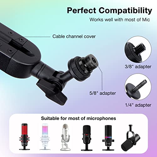 Boom Arm with RGB Light - Mic Arm for HyperX QuadCast, Blue Yeti, Shure SM7B, Rode and Most Gaming Mic, Height adjustable Mic Boom Arm Microphone Arm, Desk Mic Stand for Most USB Microphone By SUNMON - color: RGB Large Boom Arm