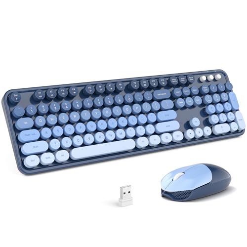 KNOWSQT Wireless Keyboard and Mouse Combo - SkyBlue-Gradient Colorful 2.4G Typewriter Full-Size Cute Keyboards - USB Receiver Plug and Play, for Computer, PC, Laptop, Desktop, Windows - color: Gradient Skyblue