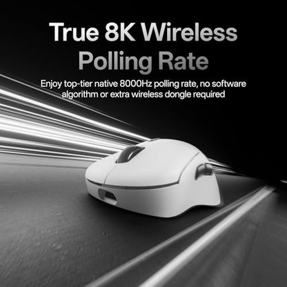 Rapoo VT3 Gen-2 Wireless Gaming Mouse, True 8K Wireless Polling Rate, 53g Lightweight, Up to 750 Hr Battery, Nordic nRF54L15 MCU, 100-Million Mechanical Switch, 10 Programmable Buttons, Macro Enabled - color: White