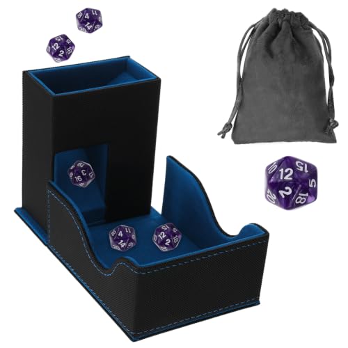 Dice Tower And Tray, Foldable Leather Dice Roller Box for DND Randomizing Rolling, Magnetic Portable Dice Storage Case for Dungeons and Dragons Classic Board Rpg Tabletop Games, Blue - color: Blue