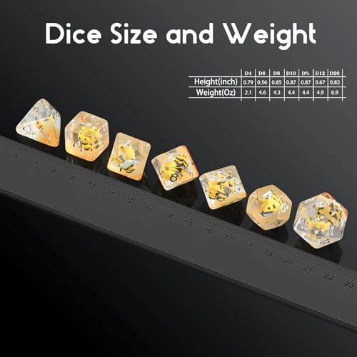 Bee D&D Dice,DNDND 7PCS Resin DND Dice Set with Velvet Bag for Dungeons and Dragons Role Playing Games and Tabletop Games（Bee - color: Bee