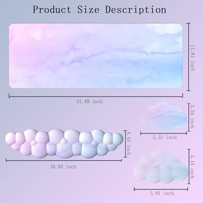 Cloud Mouse Pad and Keyboard Wrist Rest 4PCS Extended Large Desk Mat Pad Set Memory Foam Non-Slip Ergonomic Gaming Mouse Pad Wrist Support for Computer Laptop Home Office Cute Pink Blue Sky - color: 4pcs Blue Pink Sky