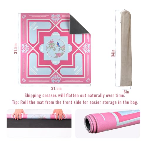 Mahjong Mat 31.5 * 31.5 Inch Non-Slip Noise Reduction, American Mahjong Mat for Table with Bag, Waterproof Surface Mah Jongg Mats for Poker, Card, Dominoes, Board & Tile Games - color: Pink
