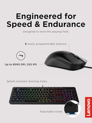 Lenovo Legion KM310 RGB Wired Gaming Keyboard & Mouse Combo - K310 Keyboard w/Silent Operation & Compact Water-Resistant Design - M300S Mouse with 8000 Adjustable DPI, 220 IPS, 6 Programmable Buttons - style: K310 Combo
