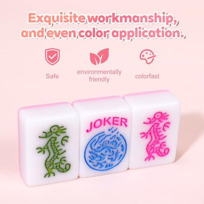 1.2-inch Premium Pink American Mahjong Tile Set. Made of Durable and Sturdy Melamine. Perfect for Multiplayer Games, on-the-go Gaming, and Playing with Family and Friends.（Pink） - color: Pink
