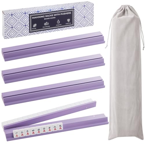4PCS Wooden Mahjong Racks with Magnetic Pushers, 17.4 in Natural Wood American Mahjong Tile Rack Set, Modern Table Game Accessories for Mahjong Tiles (Lilac, 17.5 in) - color: Lilac, size: 17.5 in
