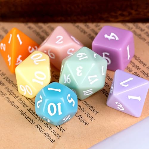 DND Dice Set -D&D Polyhedral Dice (7 Pcs) with Gift Leather Dice Bag for Role Playing Dice Games RPGs(7Pcs-Macaron) - color: 7pcs-macaron