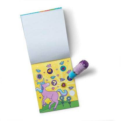Melissa & Doug Sticker Wow!™ 24-Page Activity Pad and Sticker Stamper, 300 Stickers, Arts and Crafts Fidget Toy Collectible Character – Purple Unicorn - for Kids Ages 3+ - FSC Certified