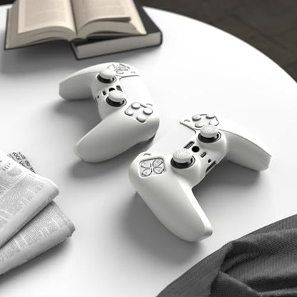 PlayVital White Pure Series Anti-Slip Silicone Cover Skin for ps5 Controller, Soft Rubber Case for ps5 Wireless Controller with White Thumb Grip Caps - color: White