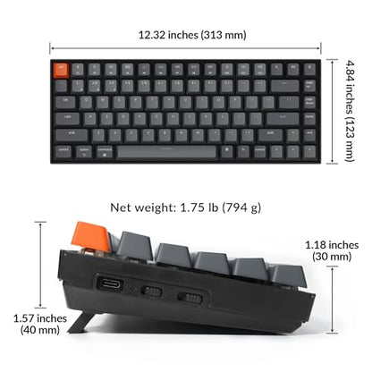 Keychron K2 75% Layout Bluetooth Mechanical Keyboard Super Red Switch/White LED Backlit/Anti Ghosting/N-Key Rollover/84 Key USB C Wired Computer Keyboard for Mac Windows-Version 2 - color: Red Switch
