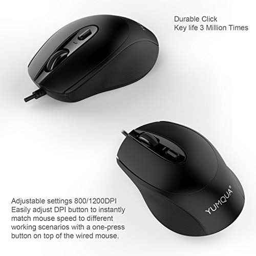 YUMQUA G222 Silent Computer Mouse - 2 Pack Wired Optical USB Mouse, 800/1200 DPI, Home & Office, Desktop & Laptop PC & Chromebook - size: 2Pack