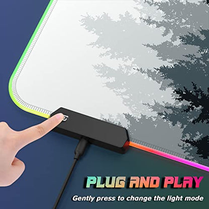 ITNRSIIET RGB Gaming Mouse Pad, Full Desk XL Extended Large Gaming Mousepad, 12 Lighting Modes 30% Thicker Big LED Desk Mat for Gamers, 32 x 12 inches, Ink Painting Misty Forest - color: Ink Painting Misty Forest