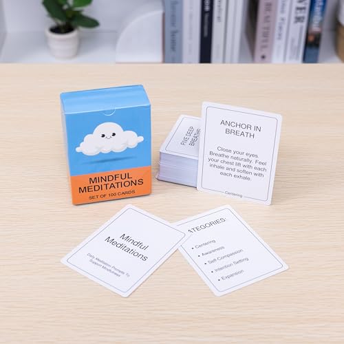 100 Mindful Meditations Cards – Mindfulness & Meditation Self‑Care Prompts | Desk & Travel Deck for Stress Relief, Focus, Motivation & Well‑Being - style: Meditation Cards