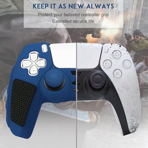 SIKEMAY Anti-Slip PS5 Controller Skin, Soft Thicken Non-Slip Studded Silicone Gel Grip Protective Cover Case for PlayStation 5 Controller Grip, 2 Pack with 8 x Thumb Grip Caps - color: Blue-Black