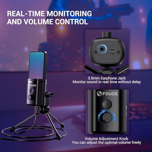 Gaming USB Microphone for PC,RGB Condenser Computer Mic with Tripod Stand,Quick Mute,Gain Control,Cardioid Mic for Streaming, Podcast, Twitch, YouTube, PC, Computer, PS5, (M160) - style: Mic with tripod