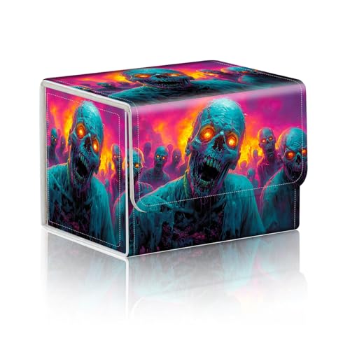 Trading Card Storage Box, Holds 100+ for MTG Cards, PU Leather with Magnetic Closure, Neon Zombie Horde Horror Durable Deck Box for Magic the Gathering, Trading Card Games - color: Neon Zombie Horde Horror
