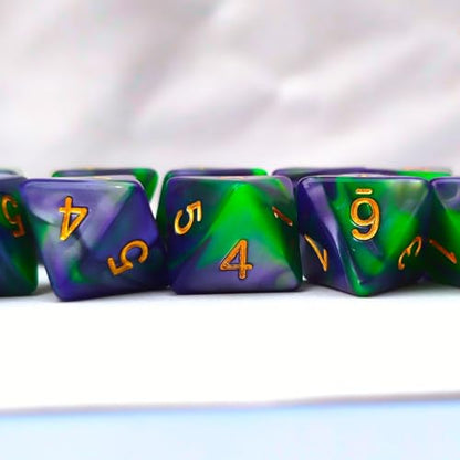 10 PCS D8 8 Sided Dice Set, Polyhedral Number Game Dice for DND RPG MTG Board Game Party Tabletop Accessories (Green + Purple) - color: Green + Purple