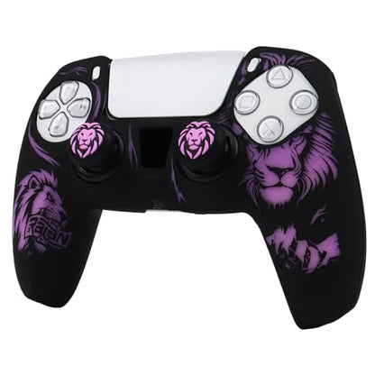 Lion Controller Skin Cover Compatible with PS5/Playstation 5 Controller, RALAN Protector Case Customised Thumb Grip - color: Lion Black Purple