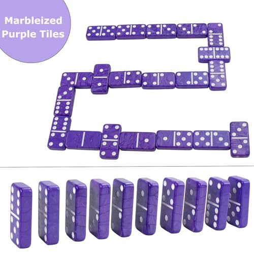 Dominos Set for Adults – Double 6 Dominos - Dominoes Set for Kids and Adults - 28 Marbleized Purple Jumbo Domino, Classic Board Game for Family Nights & Travel (Purple Case) - color: Purple