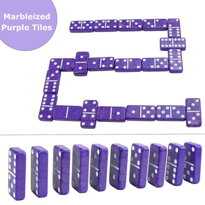 Dominos Set for Adults – Double 6 Dominos - Dominoes Set for Kids and Adults - 28 Marbleized Purple Jumbo Domino, Classic Board Game for Family Nights & Travel (Purple Case) - color: Purple
