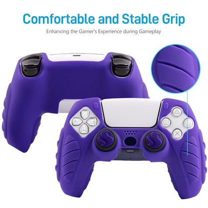 Ergonomic Soft Grip Skin for PS5, Anti-Slip Silicone Controller Cover with 6 Thumb Grips Accessories Set (Galactic Purple) - color: Purple