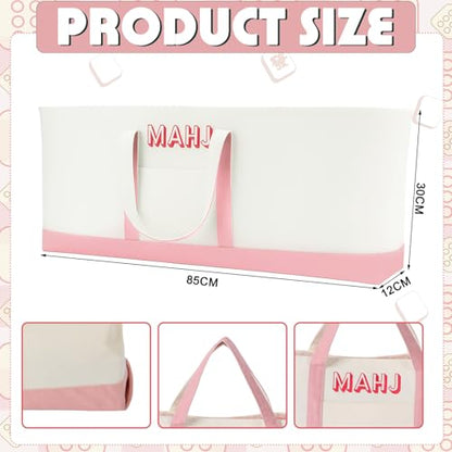 Mahjong Bag for Tiles and Racks Empty American Mahjong Tiles Carrying Tote 31.5 x 12 x 4 Inches Canvas Tile Games Accessories Gifts for Card Pushers Rack Mat Carrying, Case Only(Pink) - color: Pink