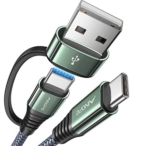 AINOPE 60W 10FT USB C Cable Fast Charging with USB Adapter | Woven USB to USB C Cable Type C Charger Fast Charging 10FT Long USB-C Cables for iPhone 17/16/15/14/Wireless Controller - color: Grey, size: 10FT