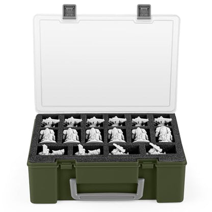 Madcat Miniature Storage Carrying Figure Case - 32 Slot Figurine Minature Carrying Case with 2 Foam Layer for Miniatures Compatible with 40k, DND & More (green1) - color: green1