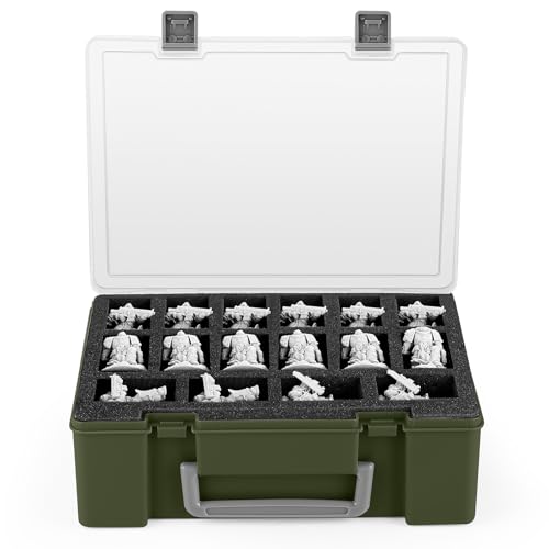 Madcat Miniature Storage Carrying Figure Case - 32 Slot Figurine Minature Carrying Case with 2 Foam Layer for Miniatures Compatible with 40k, DND & More (green1) - color: green1