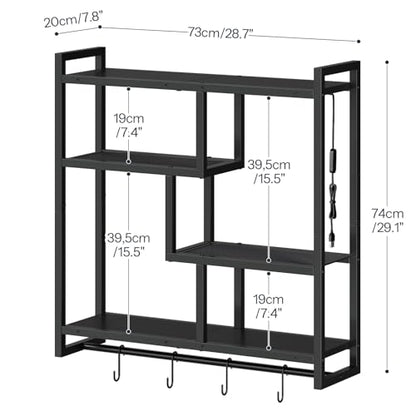 HOOBRO Gaming Floating Shelves with LED Lights, 28.7" LED Wall Mounted Shelf, 4-Tier Floating Wall Shelf for Storage, Display Rack with Hanging Bar and 4 S Hooks, for Gaming Room, Black BB37DBJ01 - color: Black