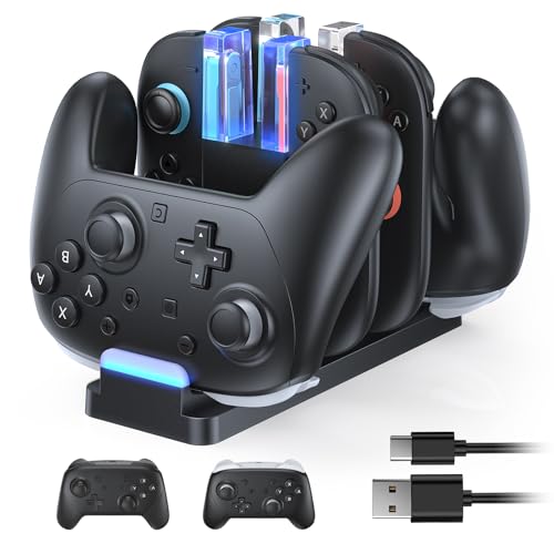 FASTSNAIL Charging Dock Compatible with Switch 2 for Joycon 2, Charging Stand for Switch 1/2 P Controller, Charging Orgnizer for Joycon 2 & for Pro Controller with Charge Indicator and USB Cable - color: Carbon Black, size: 6.2/7.0/7.9inch