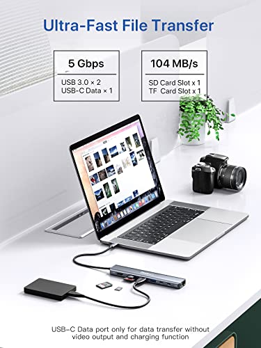 Dockteck 9-in-1 USB-C Hub: HDMI 4K@60Hz, Ethernet, 100W PD, Audio, 2x USB-A 5 Gbps, SD/TF Card Reader for MacBook, iPad, XPS, Microsoft - style: Pro Max series