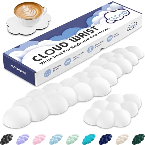 Sushret Cloud Wrist Rest for Keyboard and Mouse, Memory Foam PU Leather Keyboard Wrist Rest with Ergonomic Support, Non-Slip Base, Cute Arm Rest Pad & Palm Cushion, Office Desk Accessory, White - color: 01white