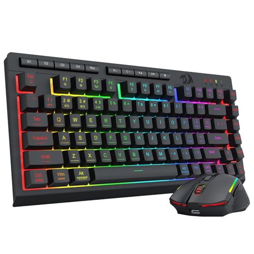Redragon Wireless Gaming Keyboard and Mouse Combo, Bluetooth/2.4G/USB-C Wired, RGB Backlit, 75% Portable Quiet Rechargeable Macro Membrane Keyboard & 12800 DPI Mouse with Software for Win/MAC - color: Gaming Combo