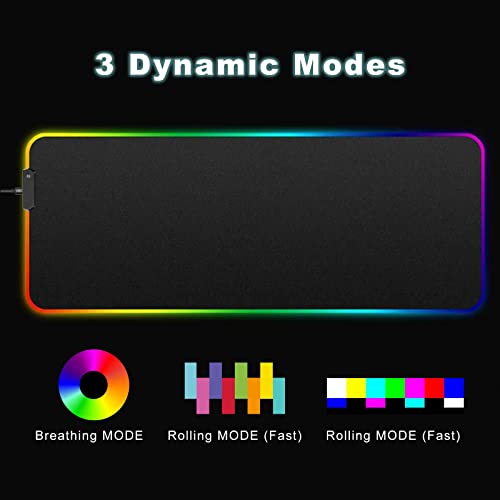 Personalized RGB LED Gaming Mouse Pad Make Your Own Custom Large Mouse Pad Desk Mat Customized Mouse Mat for Office Dorm Personalised Gifts Presents for Gaming Lovers, 35.4x15.7in - size: 35.4 x 15.7 in