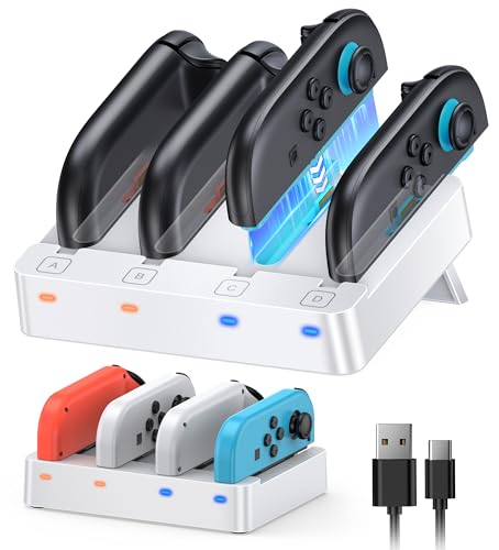 Controller Charger for Nintendo Switch 2/Switch 1 for Joycon | Horizontal Charging Dock Station for Joycon 1 and 2, Multi-function Foldable Storage Stand (White) - color: White