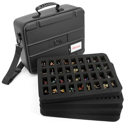 CASEMATIX Miniature Carrying Case - 144 Slot Miniature Storage Case with Four Impact-Absorbing Foam Trays For Minis, Adjustable Shoulder Strap, ID Card Holder and More!
