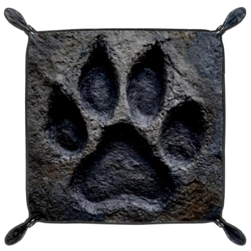 Black Dog Paw Dice Tray Folding Square PU Leather Dice Rolling Tray | Portable Dice Trays for Dice Games Like RPG, DND and Other Table Games, Folded 4.5x4.5x1.2inch - color: Black Dog Paw