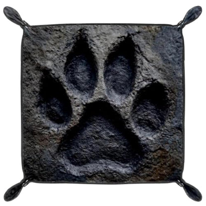 Black Dog Paw Dice Tray Folding Square PU Leather Dice Rolling Tray | Portable Dice Trays for Dice Games Like RPG, DND and Other Table Games, Folded 4.5x4.5x1.2inch - color: Black Dog Paw