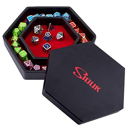 SIQUK Dice Tray with Lid Hexagon Dice Rolling Tray Dice Holder for Dice Games Like RPG, DND and Other Table Games, Red - color: Red