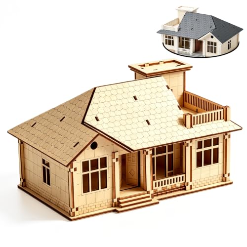 3D Wooden Puzzle for Adults, DIY Miniature Garden Villa Building One Layer | wood panels, tenon joint glue-free build, customizable scene pieces, tabletop art ornament for leisure bonding - color: Garden Wood Color 01
