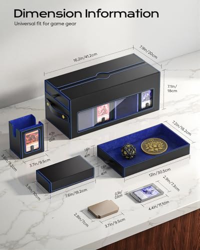 MoKo Commander Deck Box for MTG with Handle & Dice Tray, 8+2 Modular Design | 8-Deck Modular Card Case, Magnetic Holders & Dividers Included, Holds 1040+Double-Sleeved Cards, Playmat Storage, Fit TCG/EDH - color: Black Blue