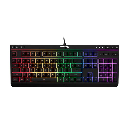 HyperX Alloy Core RGB – Membrane Gaming Keyboard, Comfortable Quiet Silent Keys with RGB LED Lighting Effects, Spill Resistant, Dedicated Media Keys, Compatible with Windows 10/8.1/8/7 – Black - size: Full Size
