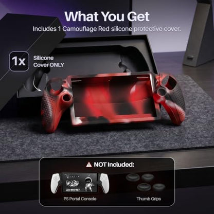 TNP Camouflage Red Silicone Case Cover Compatible with PlayStation Portal | Protective soft-grip shell for steadier handheld play; 1 flexible cover only, console and thumb grips not included - color: Camouflage Red