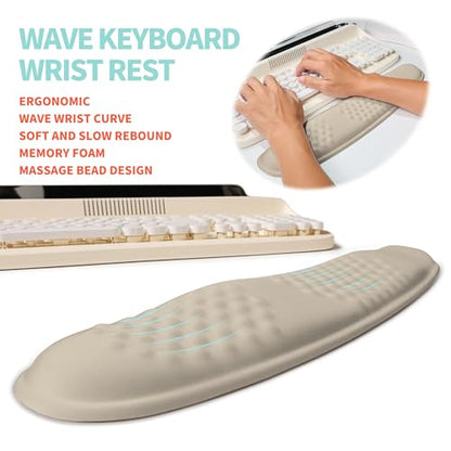 2-in-1 Ergonomic Set, Wave Rise Keyboard Wrist Rest and Massage Bulge Slope Mouse Pad Wrist Support, Cushion Memory Foam Integrated to Relieve Wrist Pain, Apricot - color: Apricot