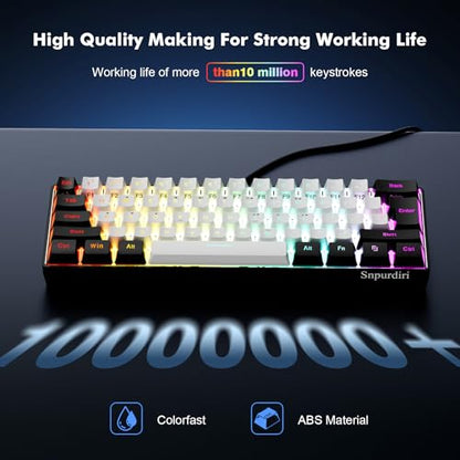 Snpurdiri 60% Wired Gaming Keyboard, 61 Keys RGB Backlit Ultra-Compact Small Gaming Keyboard, for PC/Mac Gamer, Typist, Travel, Easy to Carry on Business Trip(Black-White) - color: Black and White