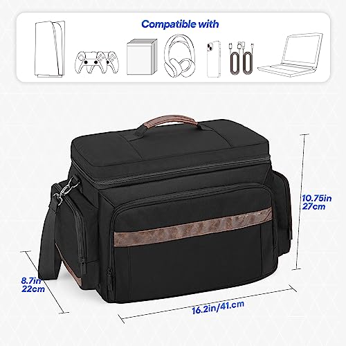 LoDrid Travel Carrying Case Compatible with PS5/PS5 Slim/PS4/PS4 Pro, Black | Protective Gaming Bag with Handle and Shoulder Strap for Console and 15.6" Laptop