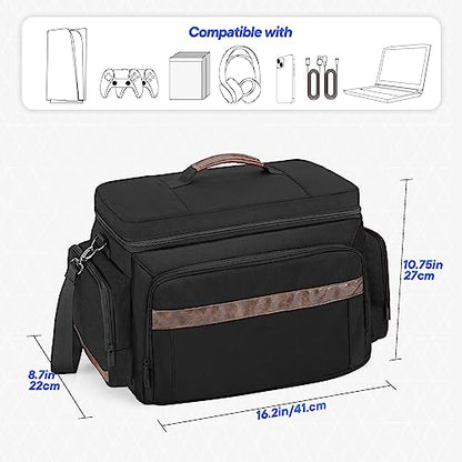 LoDrid Travel Carrying Case Compatible with PS5/PS5 Slim/PS4/PS4 Pro, Black | Protective Gaming Bag with Handle and Shoulder Strap for Console and 15.6" Laptop