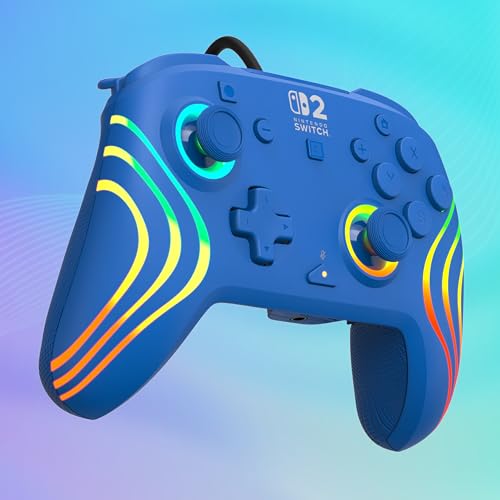 Turtle Beach Afterglow Wave Wired RGB Gaming Controller, Nintendo Switch 2 | Switch Lite, OLED, Hall-Effect Thumbsticks, 2 Mappable Back Buttons, Audio Controls, C-Button for GameChat, RGB Lights, Blue - color: Blue